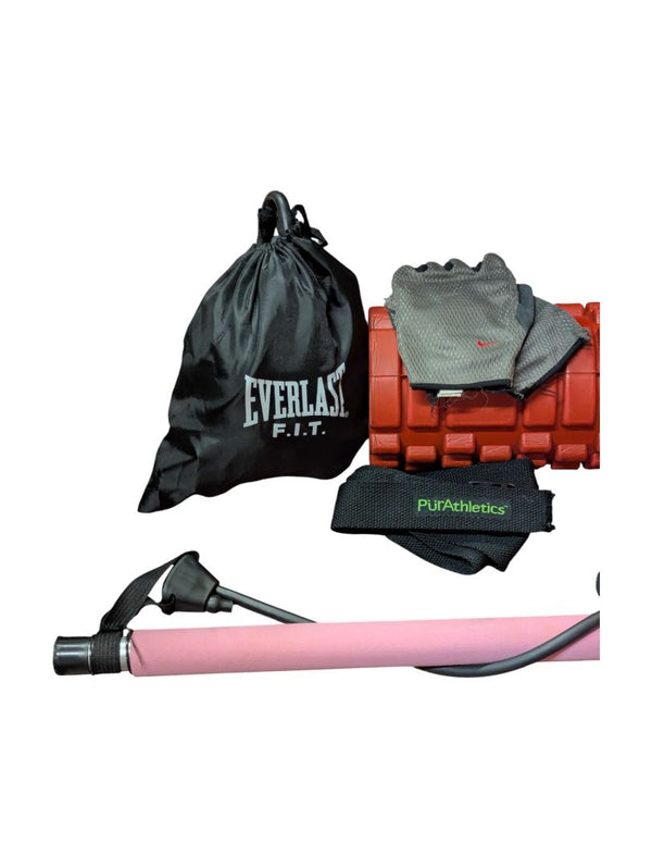 Home Fitness Bundle – Ab Roller, Foam Roller, Resistance Bar, Gloves & Accessories