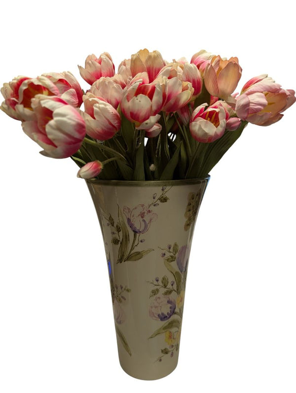 Hand-Painted Ceramic Vase with Faux Tulip Arrangement – English Butler