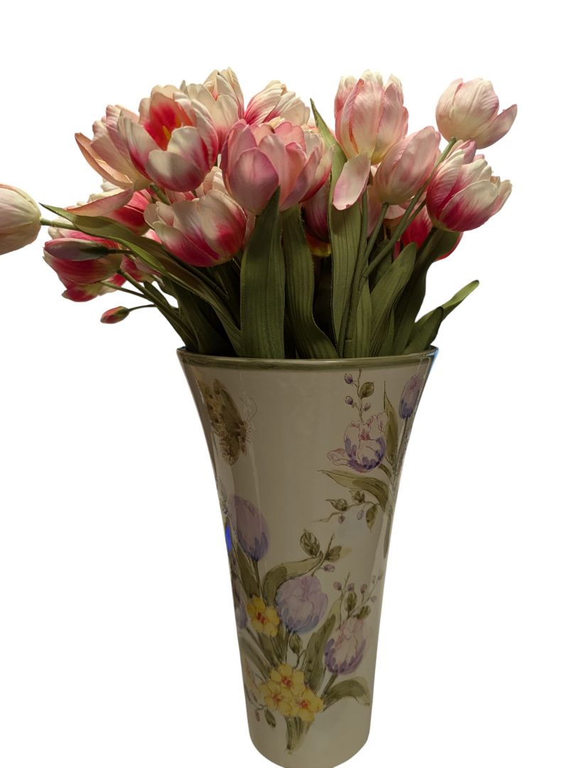 Hand-Painted Ceramic Vase with Faux Tulip Arrangement – English Butler