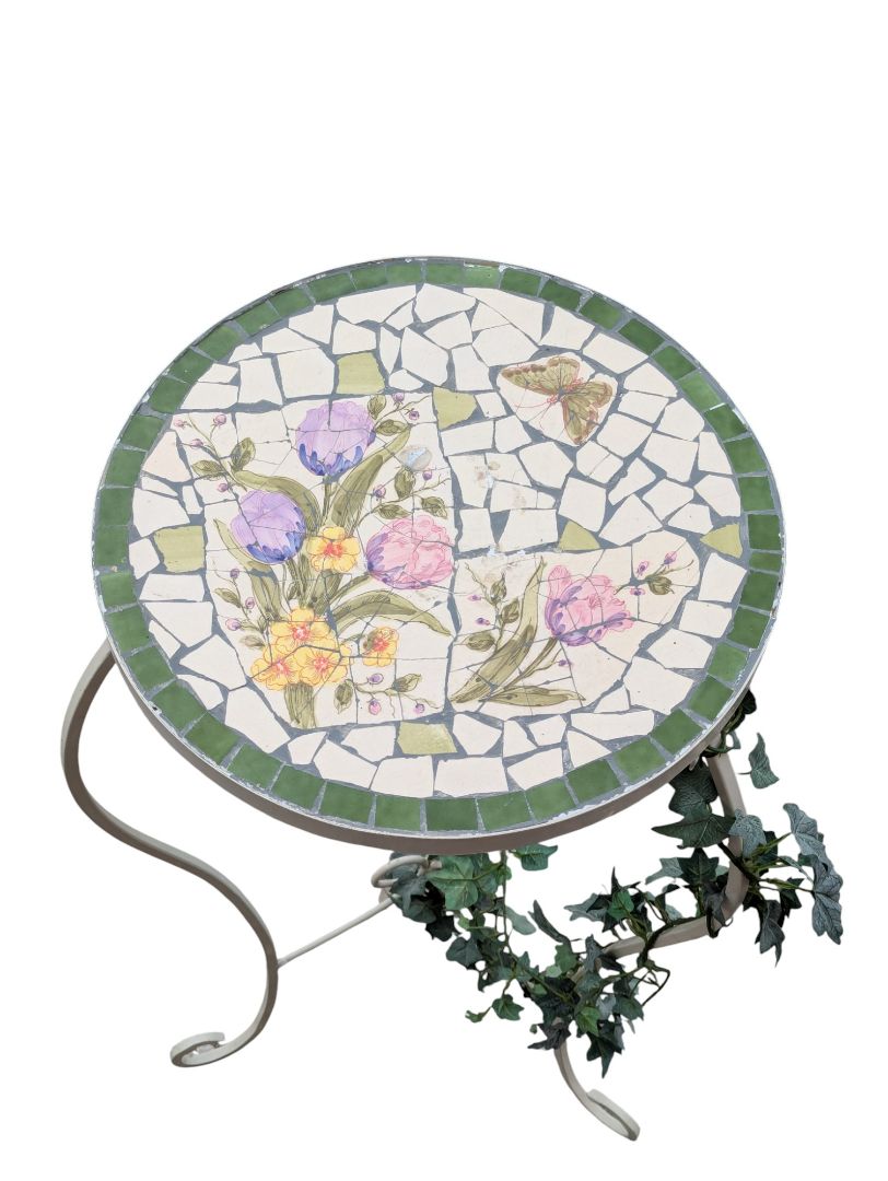 Floral Mosaic Tile Plant Stand Set – 3 Pieces