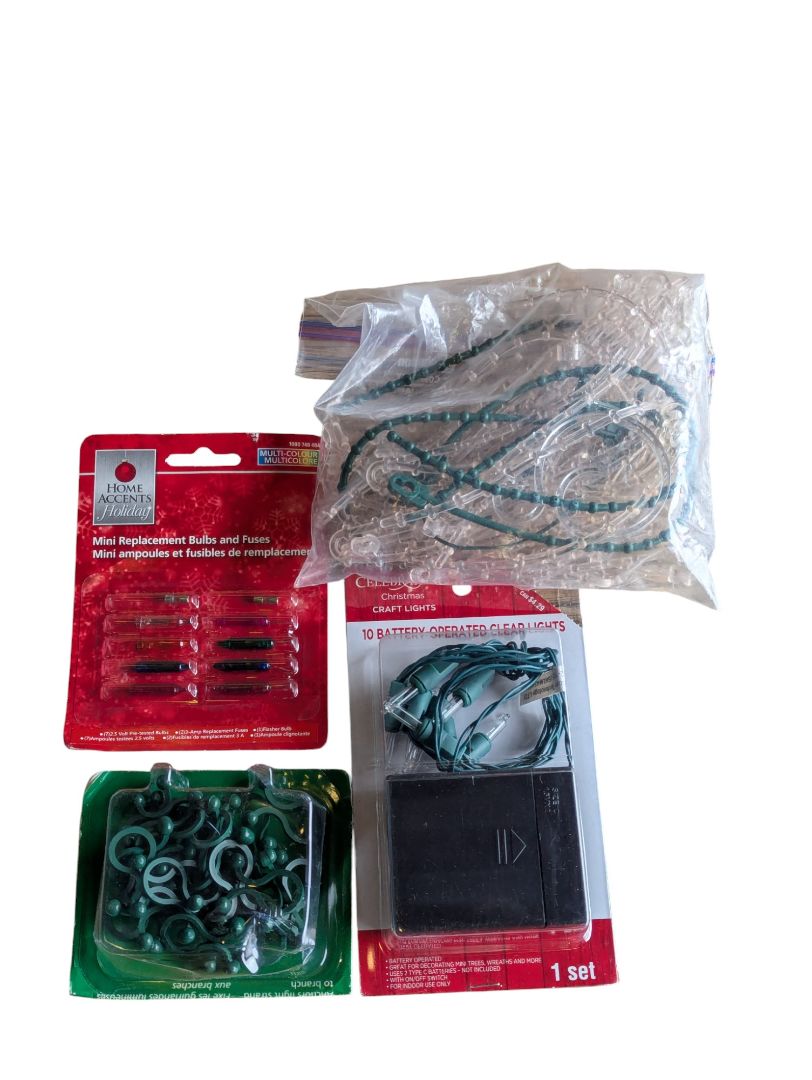Holiday Lights & Accessories Bundle – Assorted Strands, Replacement Bulbs, Clips