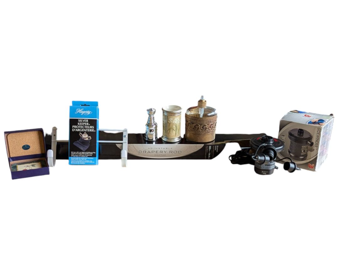 Mixed Household & Décor Lot – Drapery Rod, Kitchen & Storage Accessories