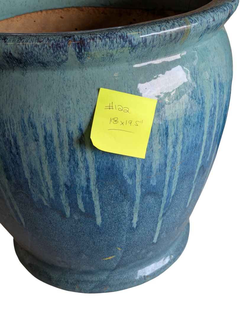 Large Glazed Ceramic Planter – Blue Drip Glaze