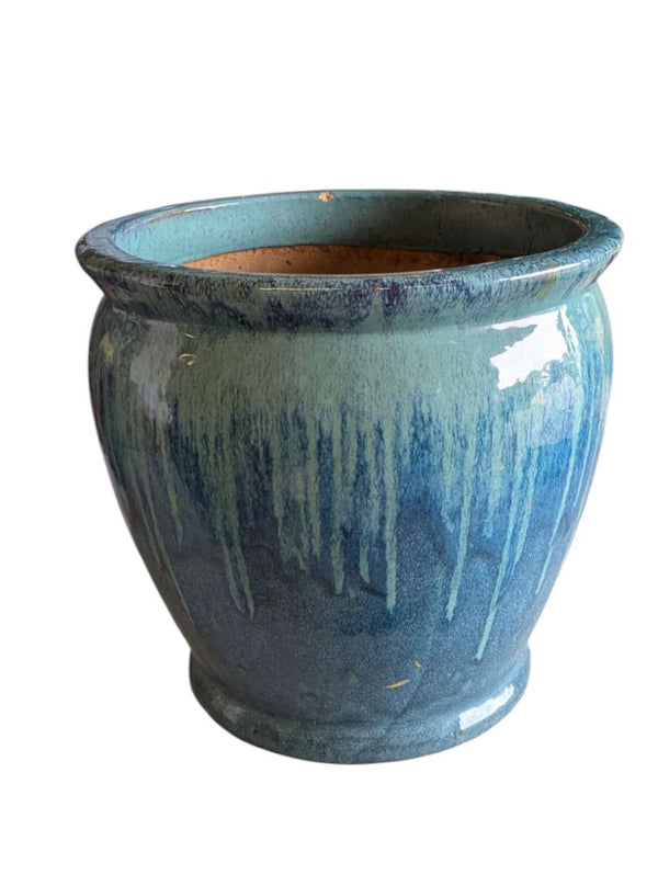 Large Glazed Ceramic Planter – Blue Drip Glaze
