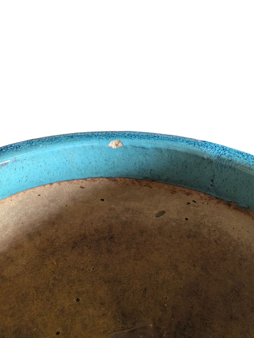 Large Glazed Ceramic Planter – Blue Drip Glaze
