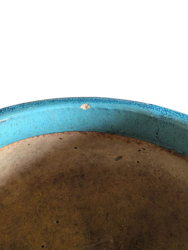 Large Glazed Ceramic Planter – Blue Drip Glaze