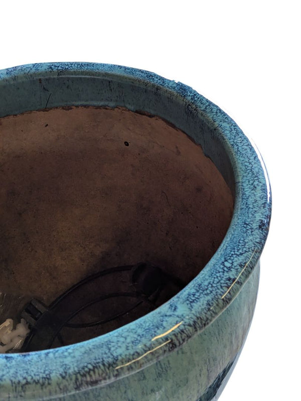 Large Glazed Ceramic Planter – Blue Drip Glaze