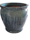 Large Glazed Ceramic Planter – Blue Drip Glaze