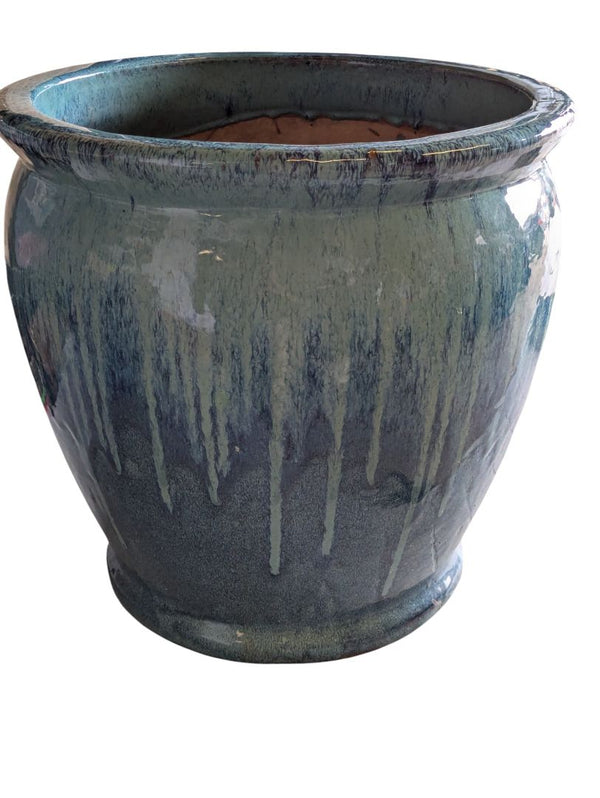 Large Glazed Ceramic Planter – Blue Drip Glaze