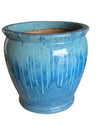 Large Glazed Ceramic Planter – Blue Drip Glaze