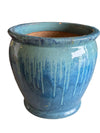 Large Glazed Ceramic Planter – Blue Drip Glaze