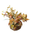 Artificial fall floral arrangements in wicker/rattan baskets