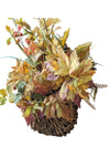 Artificial fall floral arrangements in wicker/rattan baskets
