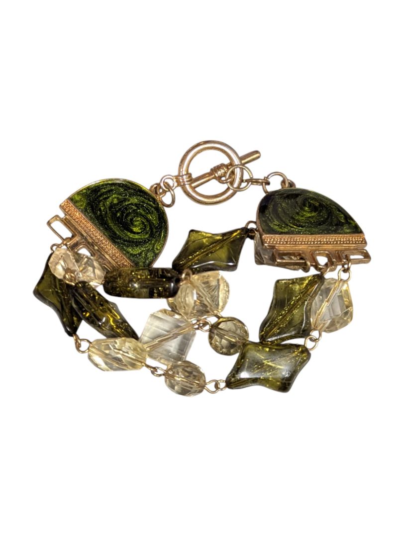 Lot of 5 Costume Bracelets – Beaded, Wood & Artistic Glass