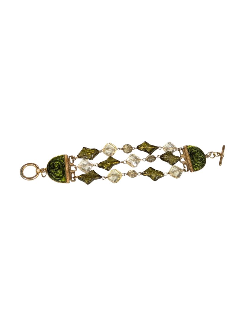 Lot of 5 Costume Bracelets – Beaded, Wood & Artistic Glass