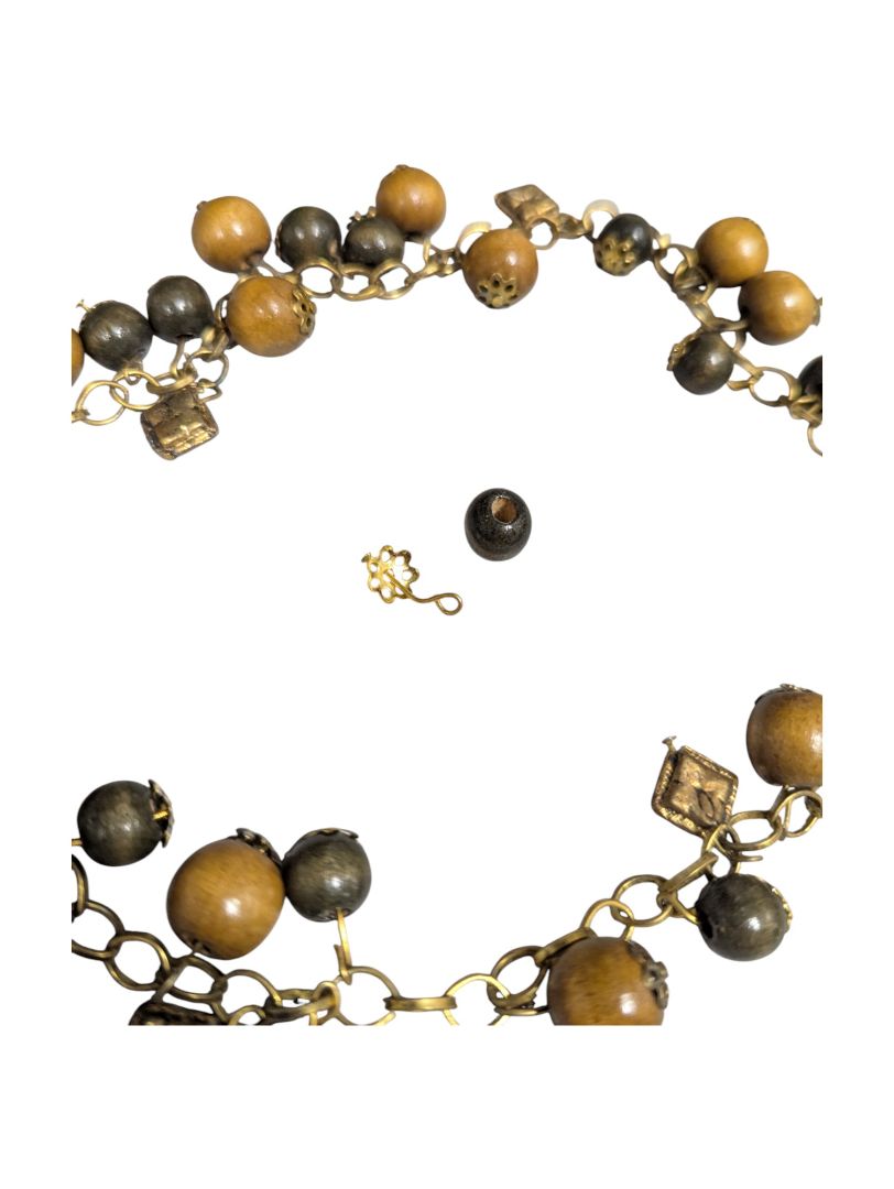 Lot of 5 Costume Bracelets – Mixed Wood, Glass & Charm Styles