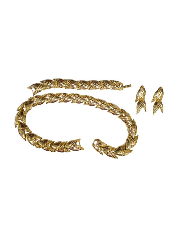 Lot of 6 Vintage & Costume Jewelry Pieces – Gold-Tone Leaf Set, Bracelets & Bangle