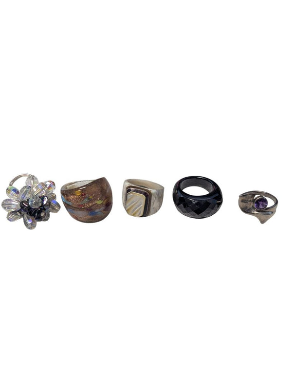 Lot of 5 Statement Rings – Costume & Sterling Silver