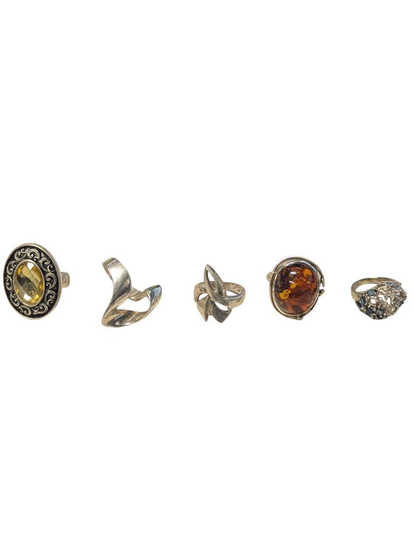 Lot of 5 Sterling Silver Rings – Amber & Statement Styles