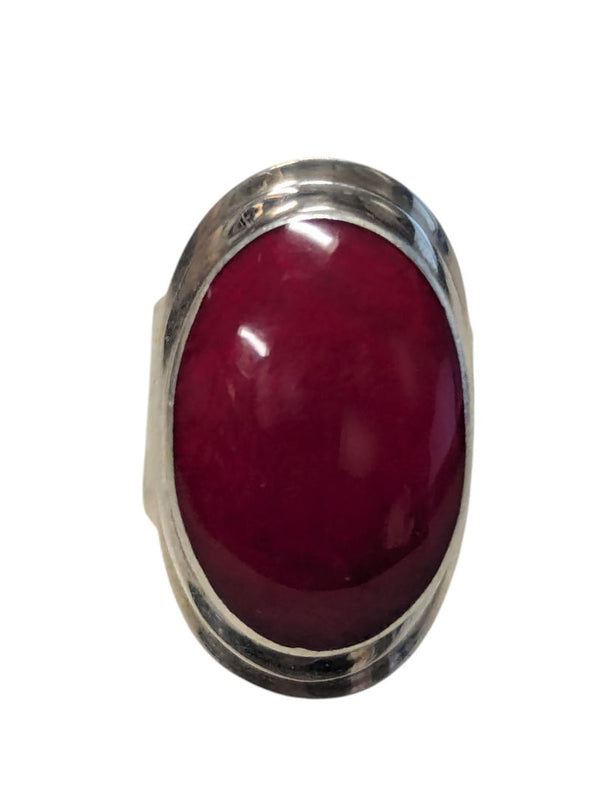 Lot of 5 Sterling Silver & Costume Rings – Red Cabochon & Band Styles