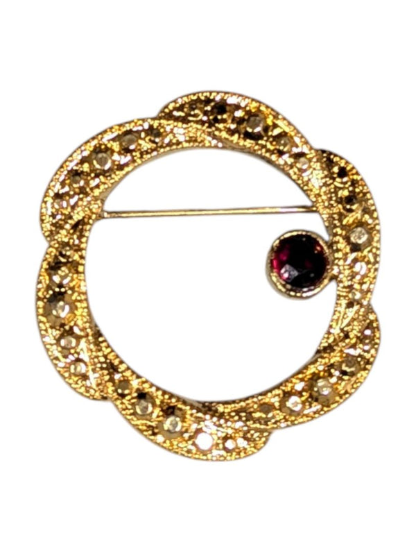 Lot of 5 Vintage Costume Brooches – Enamel, Rhinestone & Gold-Tone Mix