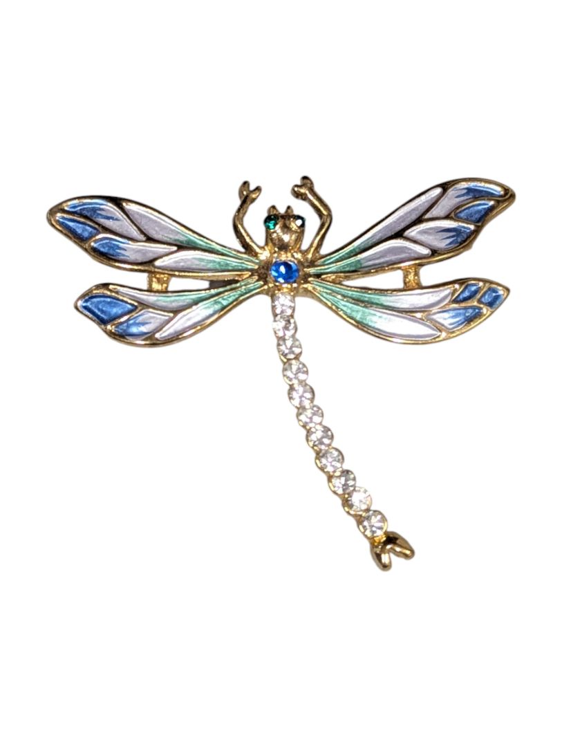 Lot of 5 Vintage Costume Brooches – Enamel, Rhinestone & Gold-Tone Mix