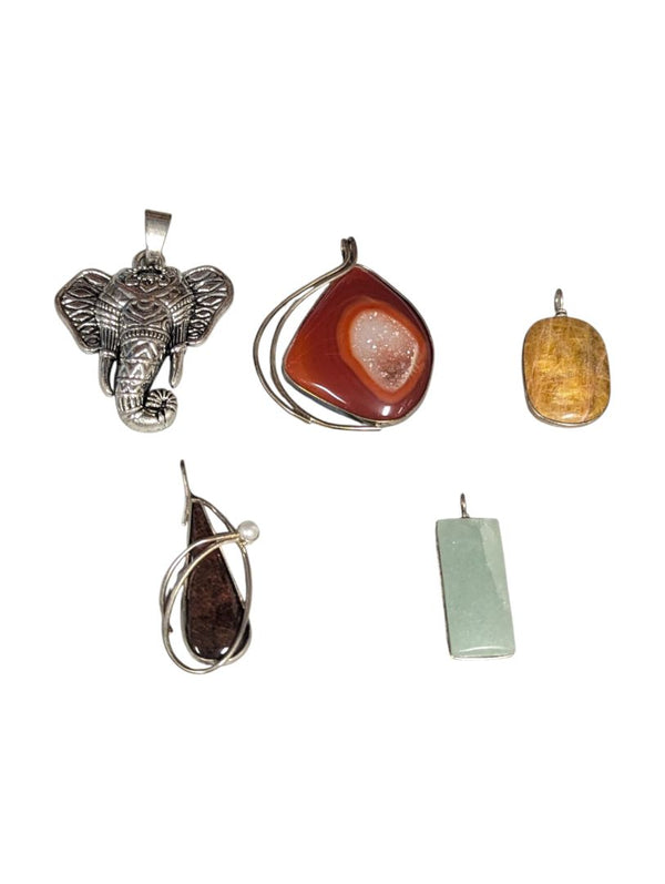 Lot of 5 Gemstone & Costume Pendants