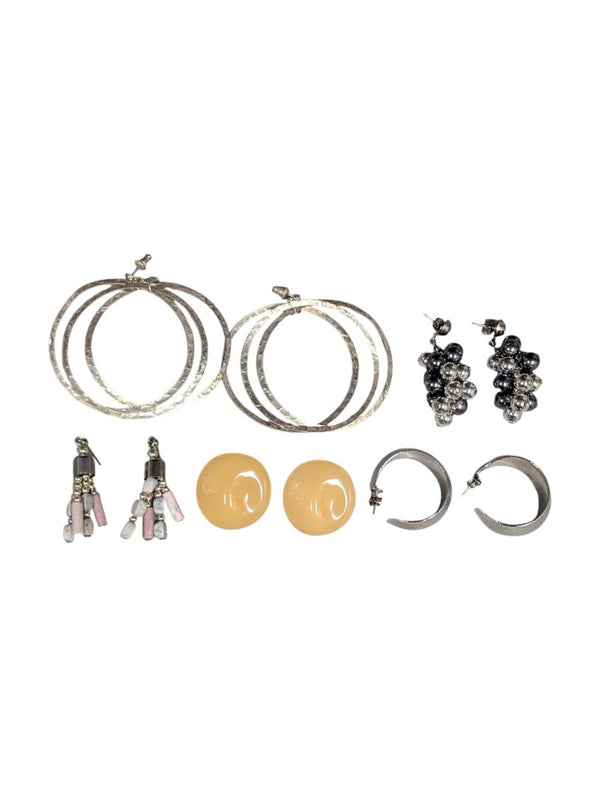 Lot of Six Pairs of Statement Earrings – Mixed Metals & Beads