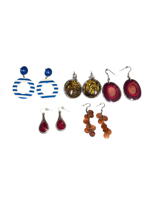 Lot of 5 Pairs of Vintage & Modern Statement Earrings – Resin, Metal & Enamel Mix