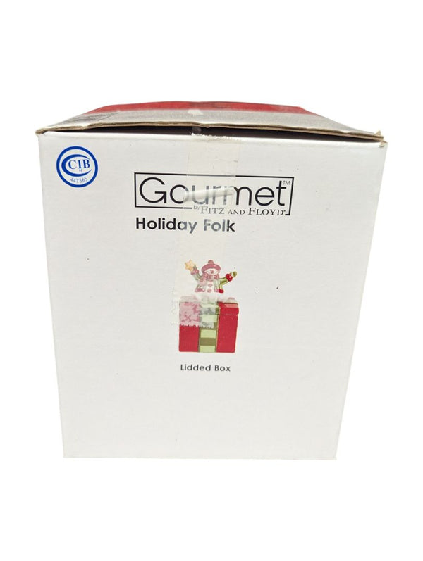 Festive Snowman on Gift Box Ceramic Jar