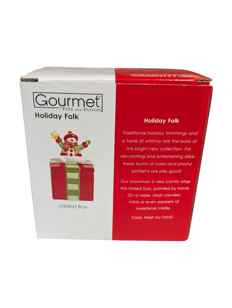 Festive Snowman on Gift Box Ceramic Jar