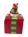 Festive Snowman on Gift Box Ceramic Jar