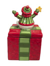 Festive Snowman on Gift Box Ceramic Jar