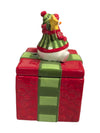 Festive Snowman on Gift Box Ceramic Jar
