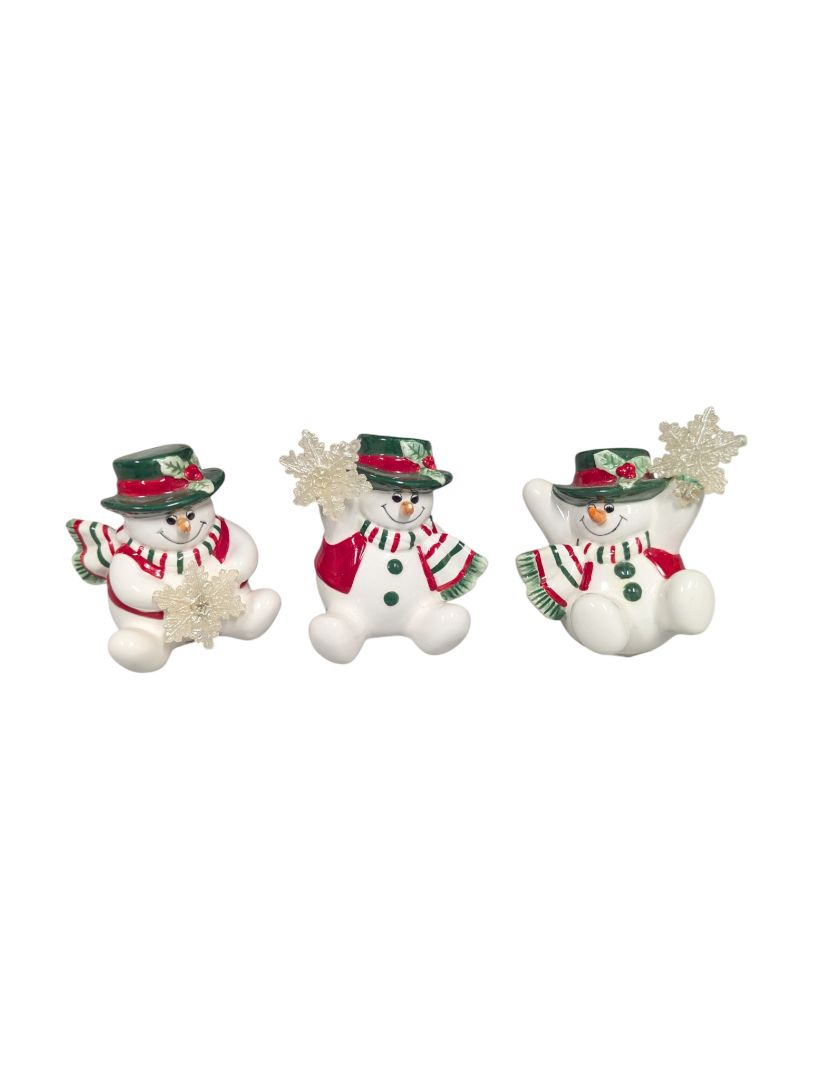 Set of 3 Ceramic Snowmen Figurines