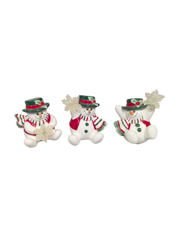 Set of 3 Ceramic Snowmen Figurines