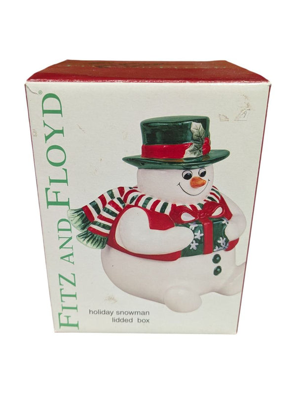 Ceramic Snowman Holding Gift Figurine