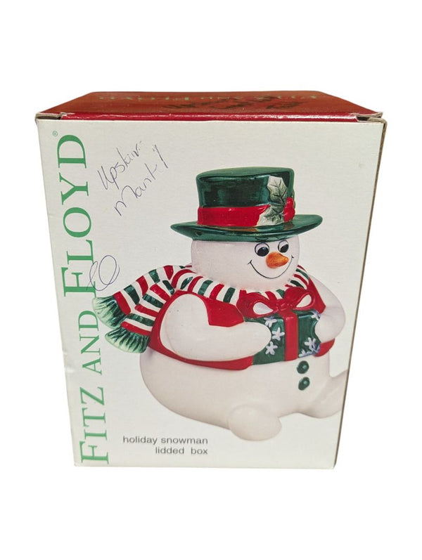 Ceramic Snowman Holding Gift Figurine