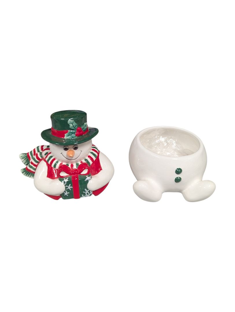 Ceramic Snowman Holding Gift Figurine