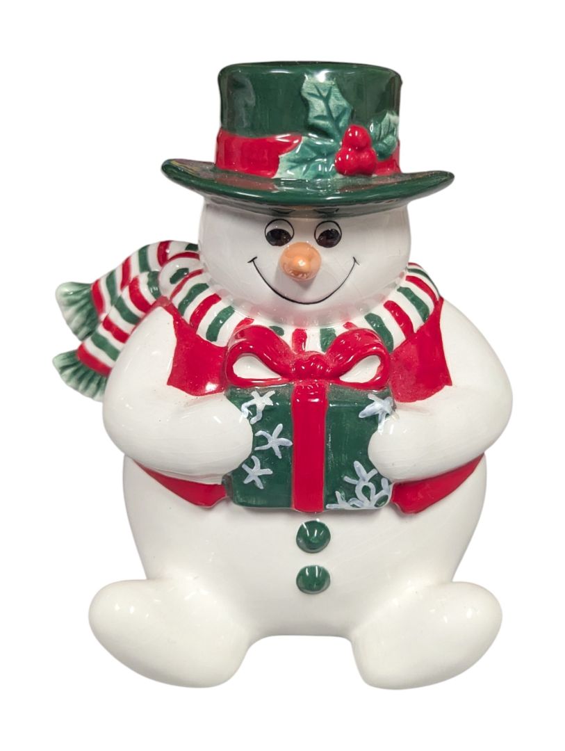 Ceramic Snowman Holding Gift Figurine