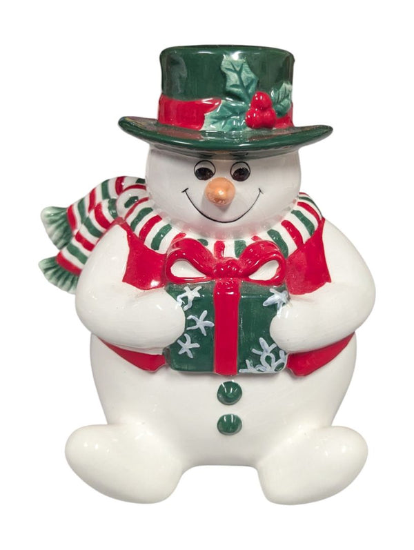 Ceramic Snowman Holding Gift Figurine