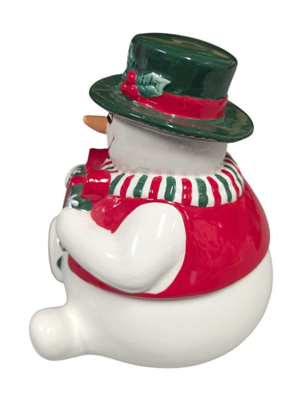 Ceramic Snowman Holding Gift Figurine