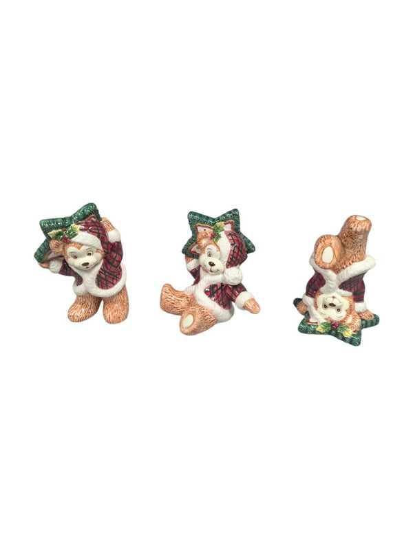 Set of 3 Ceramic Christmas Teddy Bear Figurines