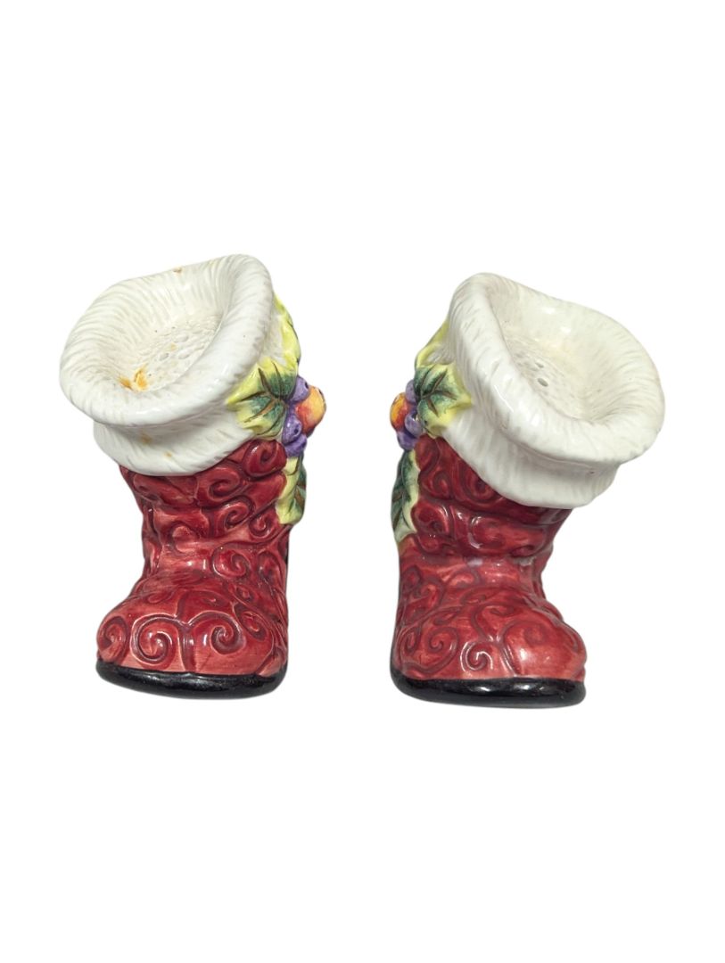 Pair of Ceramic Santa Boots Figurines