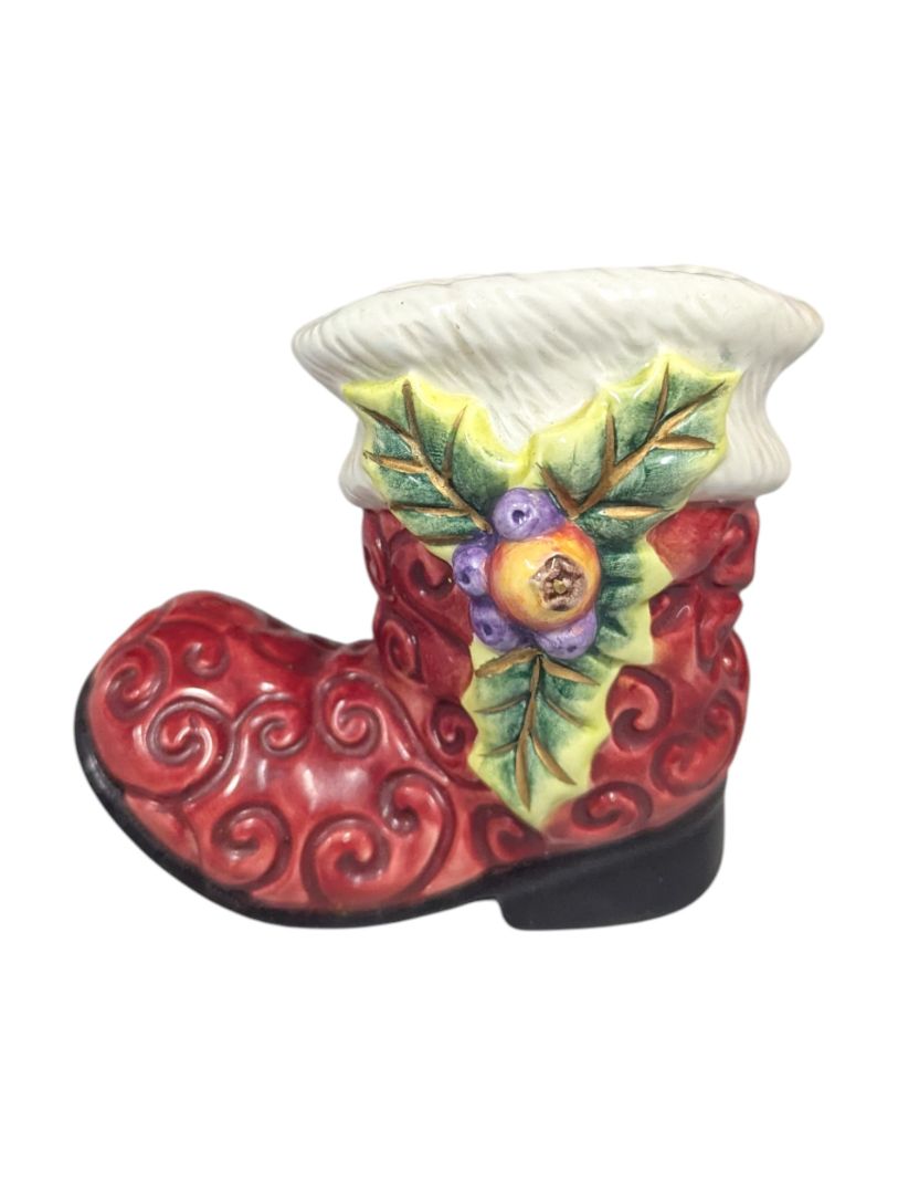 Pair of Ceramic Santa Boots Figurines