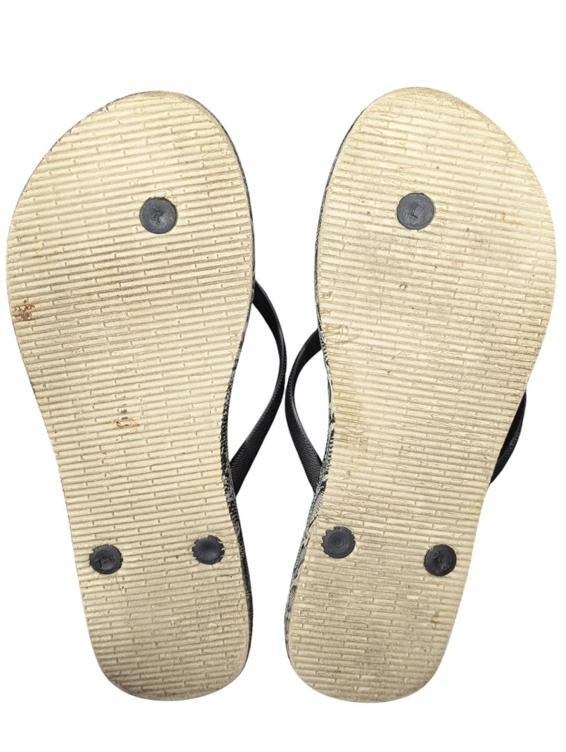 Women’s Snakeskin Print Flip-Flops — Black & Beige