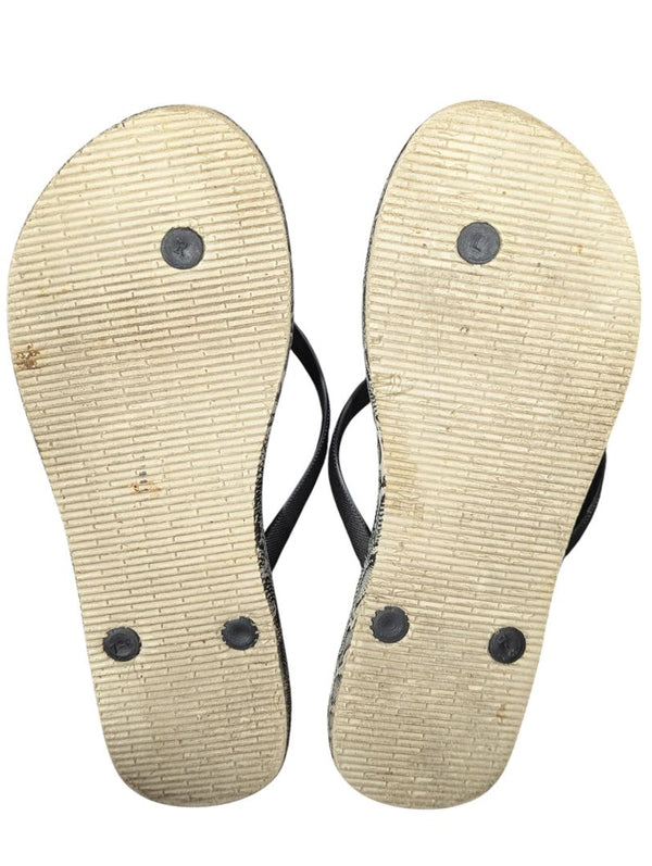 Women’s Snakeskin Print Flip-Flops — Black & Beige