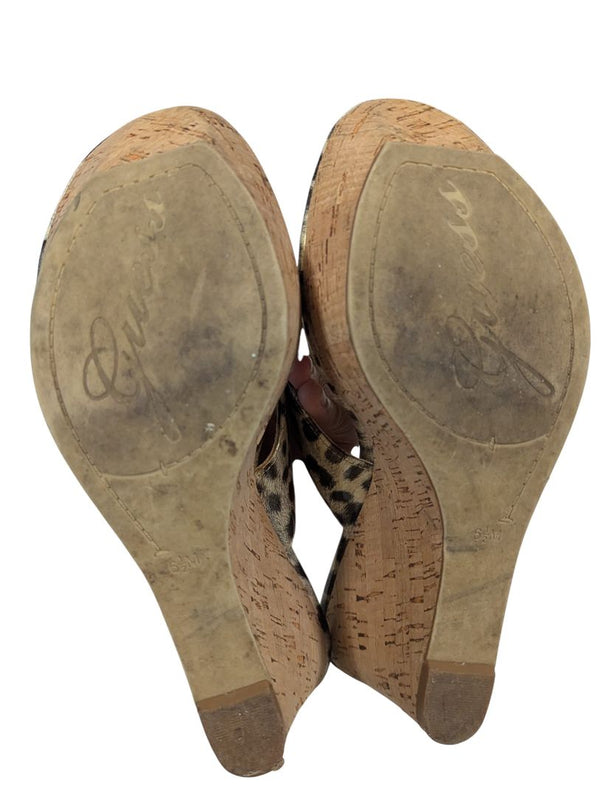GUESS Leopard Print Wedge Sandals — Rhinestone Logo