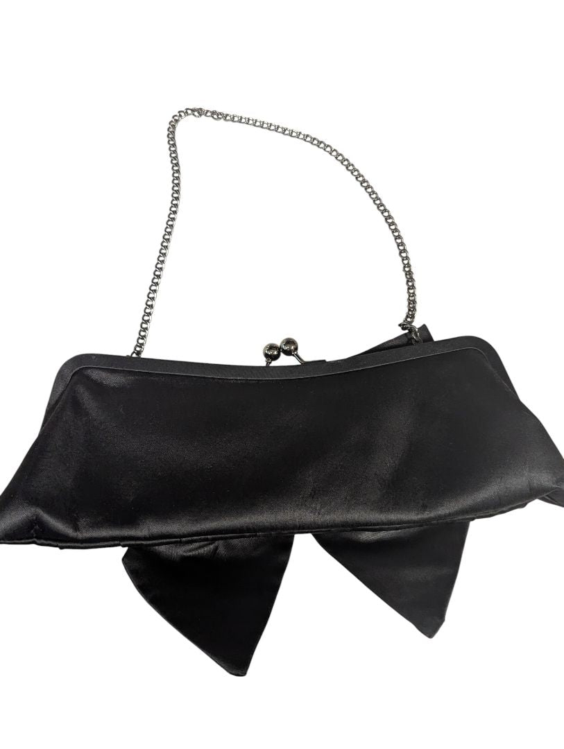 Black Satin Evening Clutch with Oversized Bow