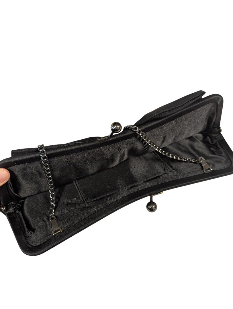 Black Satin Evening Clutch with Oversized Bow